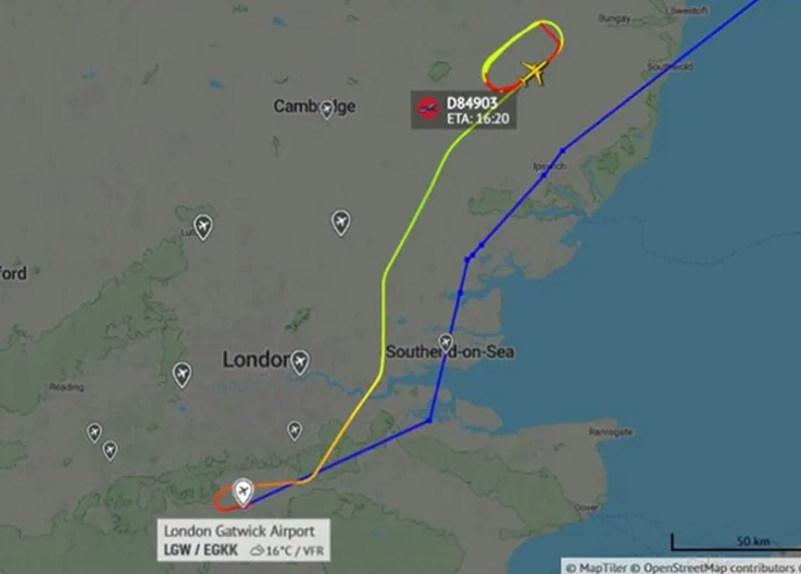 Boeing 737-8JP Declares Emergency After Departing Gatwick