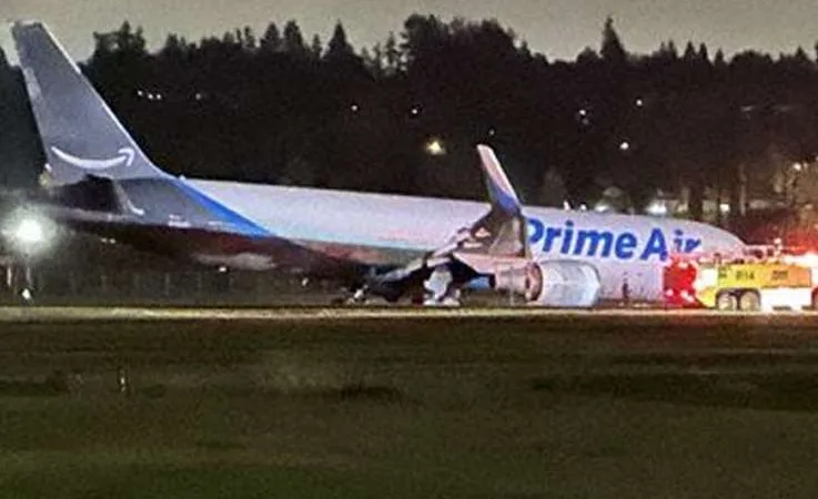 Prime Air's B767 Veers Off Runway: Nose Landing Gear Collapses!