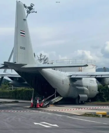 RTAF C-130 Aircraft Overshoots Runway at Samui Airport