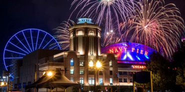 Evening-at-the-Navy-Pier-Entrence-with-Fireworks-Behind