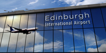 Jet,Aircraft,Landing,At,Edinburgh,,Scotland,3d,Rendering,Illustration.,Arrival